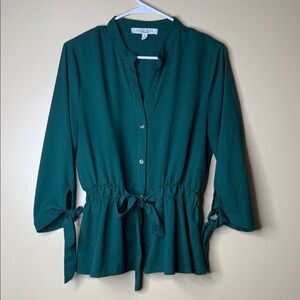 Teal Tie-Waist Blouse